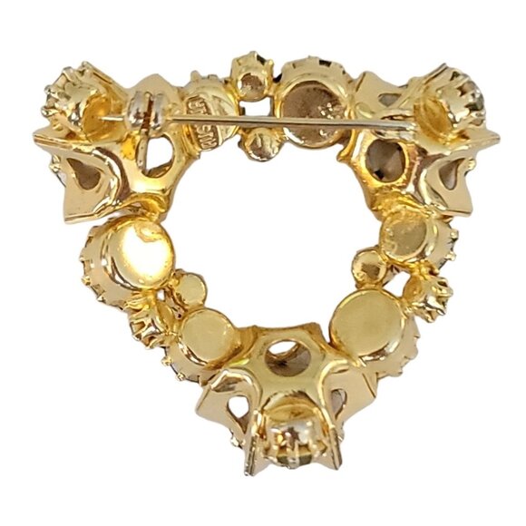 Signed Austria Gold Tone Blue Green Rhinestone Heart Brooch M469 - Picture 5 of 9